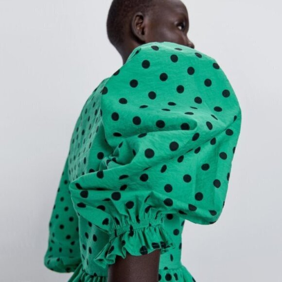 NWT Zara green & black polka dot print blouse top, XS - Picture 6 of 9